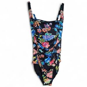 Johnny Was Marilyn Ruched One Piece Black Swimsuit Size S